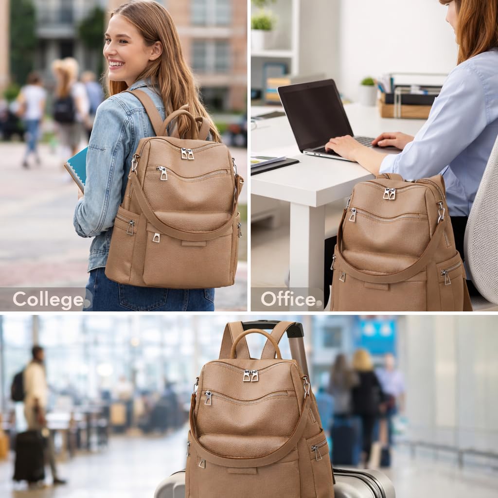 Craftwood Leather Backpack for Women | Large Capacity | College and Office use | PU Leather | shoulder bag for Ladies, (Camle) 2