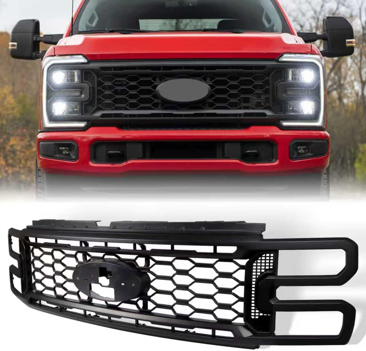 Duolctarms Black Sport Appearance Package Grille Grill Assembly Compatible for 2023-2025 Ford F250 F350 F450 Lariat/KING RANCH/Platinum Super Duty PC3Z8200HA (Black)