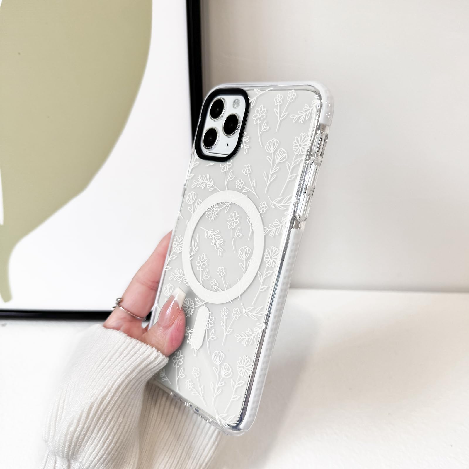 NITITOP MagSafe Handyhülle Für IPhone 11 – Durchsichtig Mit Blumenmuster, Stoßfest, Magnetisch, Weiß