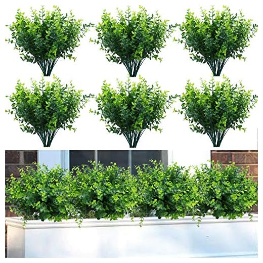 summer flower 10 Pack Artificial Boxwood Stems for Outdoors Unfading in The Sun Plastic Faux Plants Fake Foliage Shrubs Greenery for Garden Office Patio Wedding Farmhouse Indoor Decoration