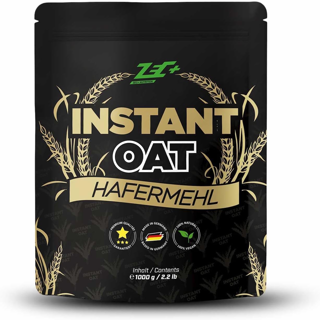 ZEC+ Instant Oats - 1kg Instant Oat Flour from Whole Grain Oat Flour Fine Ground Oatmeal for Shakes Porridge Pancakes & Baking 68 g Carbohydrates per 100 g