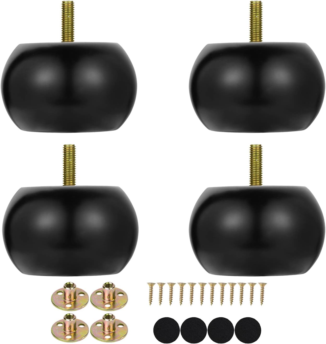 Maricome 2 Inch Bun Furniture Feet Walnut Round Solid Wooden Ottoman/Couch/Sofa Legs Set of 4 Pre-drilled M8 Bolt with Metal Brackets