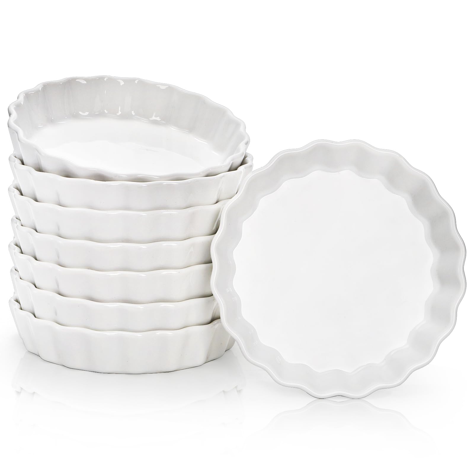 Foraineam Juego de 8 piezas de porcelana poco profunda Ramekins, 5 onzas de crema Brulee Ramekin Platos redondos para hornear Ramekins Set