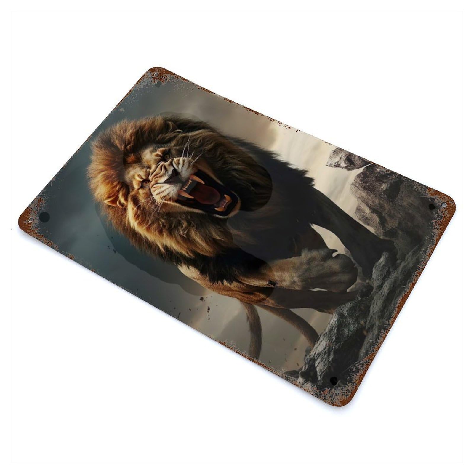 Lion on Mountain Vintage Metal Tin Sign 11.8"x7.9", Ideal for Cafe, Home Bar And Lounge Decor