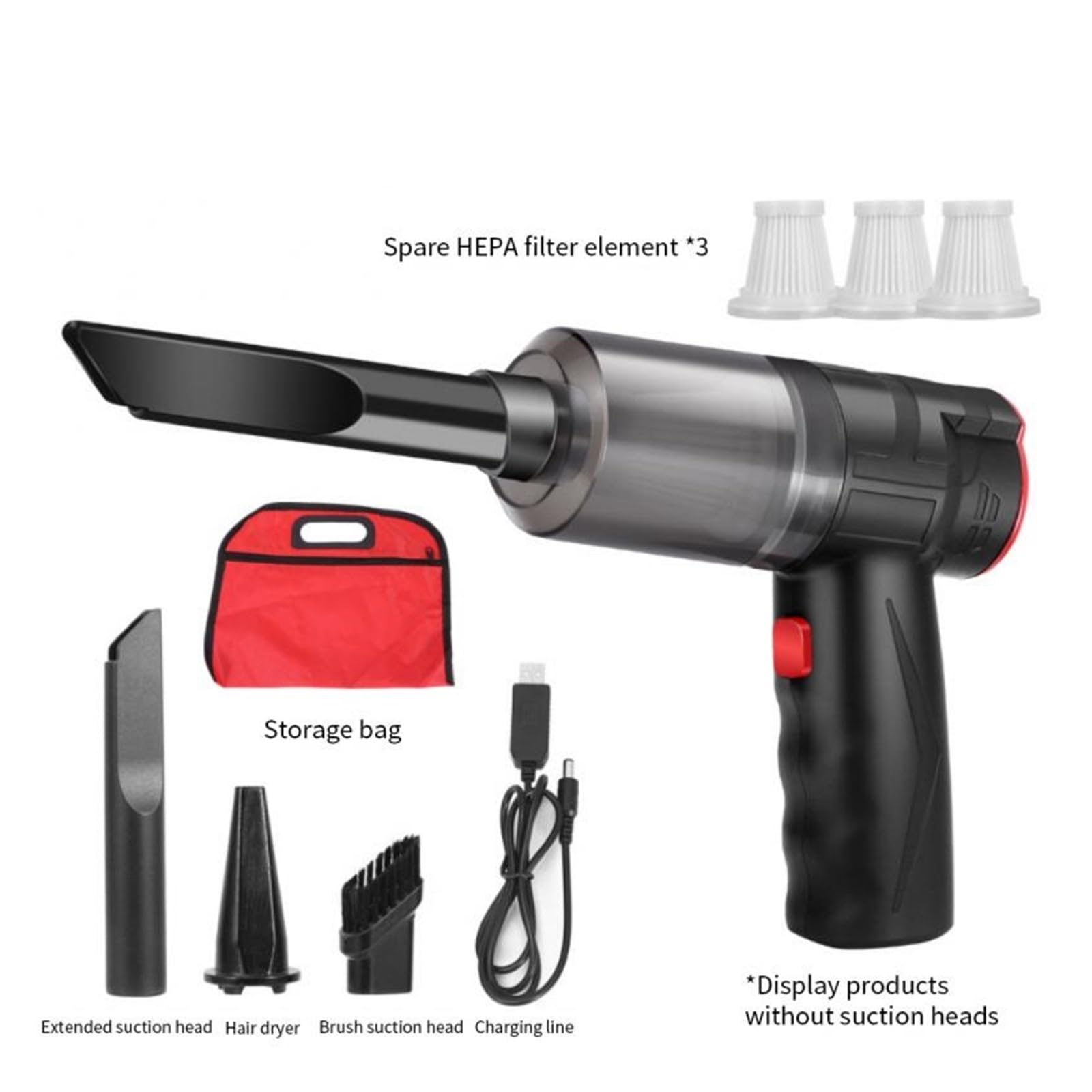 Aspirador De Coche Inalámbrico 2 En 1, Miniaspirador, Supersucción, Soplado Y Succión, Doble Propósito For El Interior del Hogar Limpieza Fácil Rápida Diversos Escenarios(16000pa with Bag)