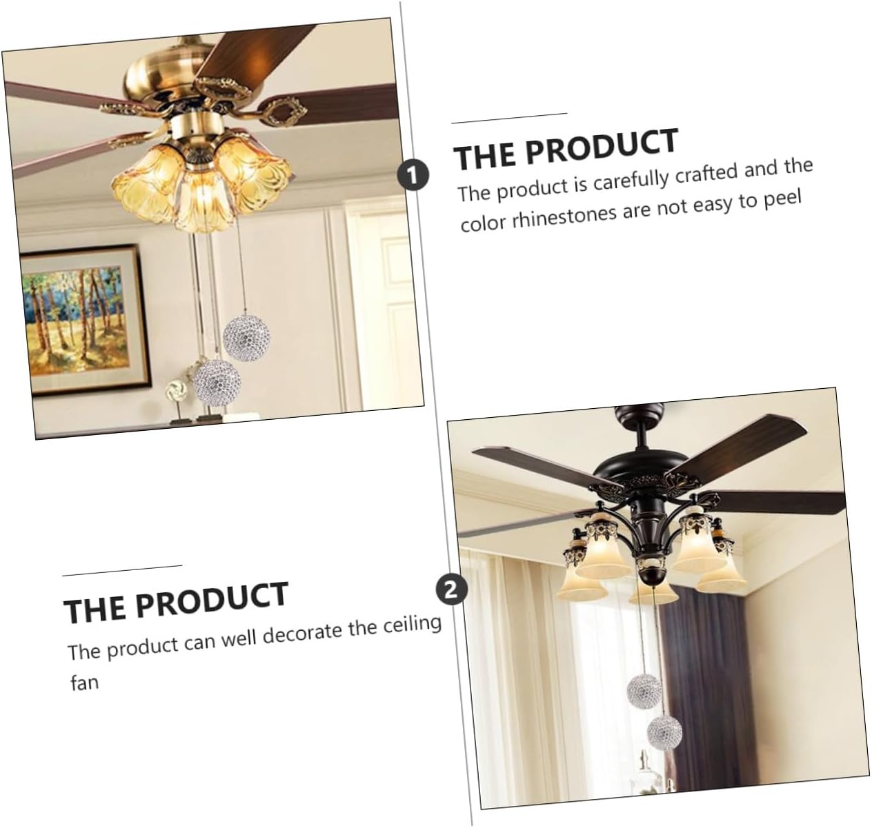 KALLORY 1Set Rhinestone Ceiling Fan Pull Chain with Ball Pendant Decorative Hanging Chain for Ceiling Fans Table Lamps Chandeliers and More Home and Office Accessory