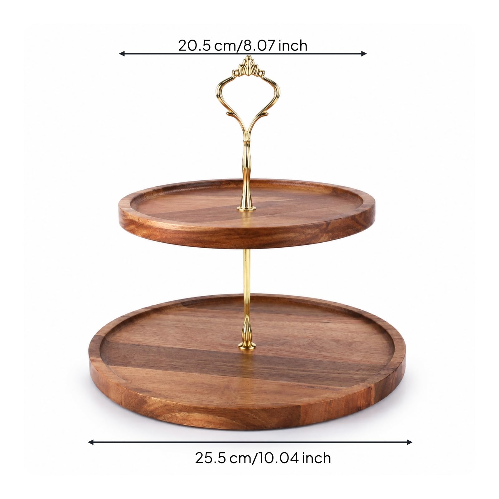 predolo Alzata a 2 Piani Rustico Alzata in Legno con Manico Elegante Vassoio a Due Livelli per Tavola, Pasticceria , Oro , size to 1