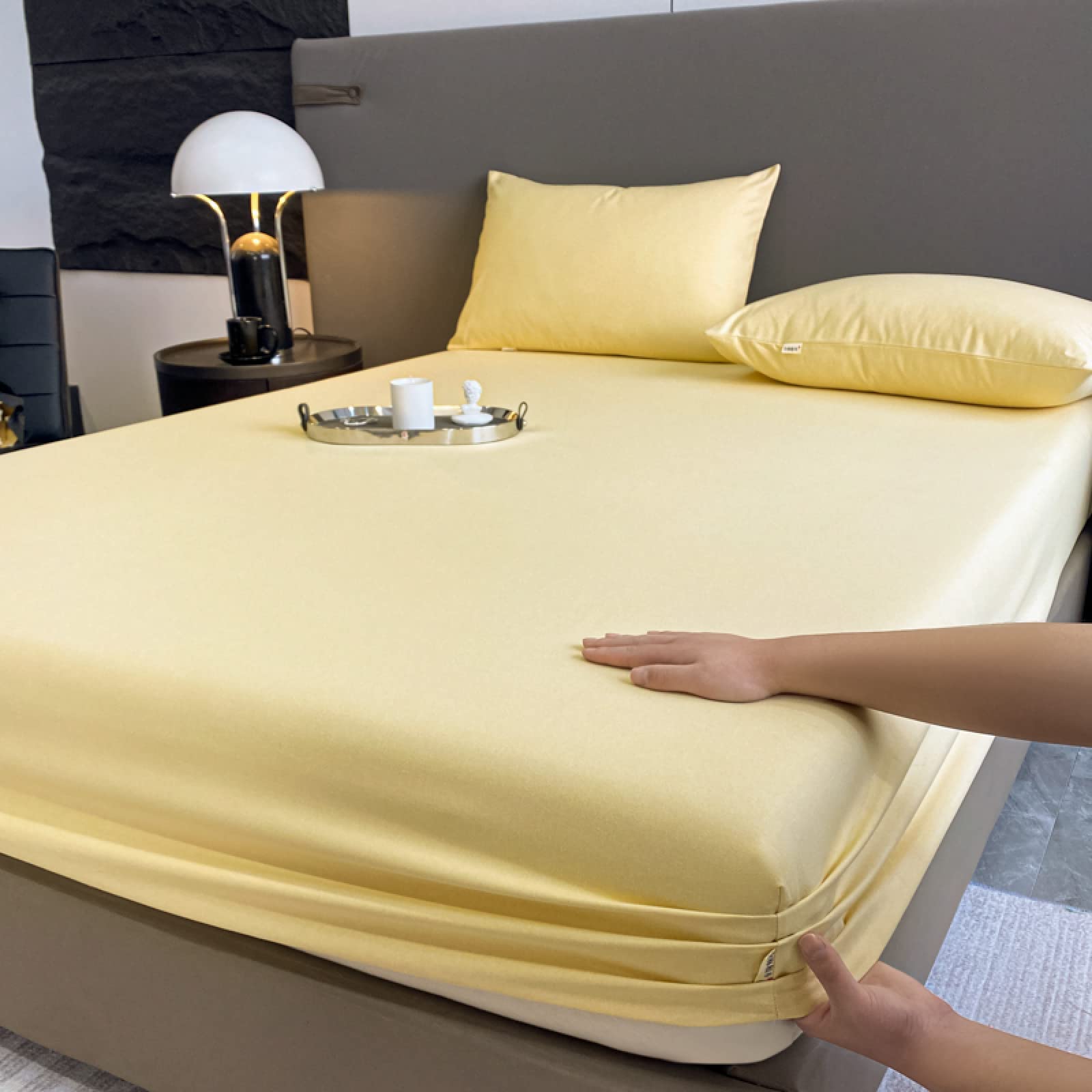 Spannbettlaken Elastisch Weich Und Bequem 120 * 200 cm 1 STÜCKE, Dicke Baumwolle Grobstoff Matratzenauflage, Bedruckte Spannbettlaken Für Männer Frauen Schlafzimmer gelb