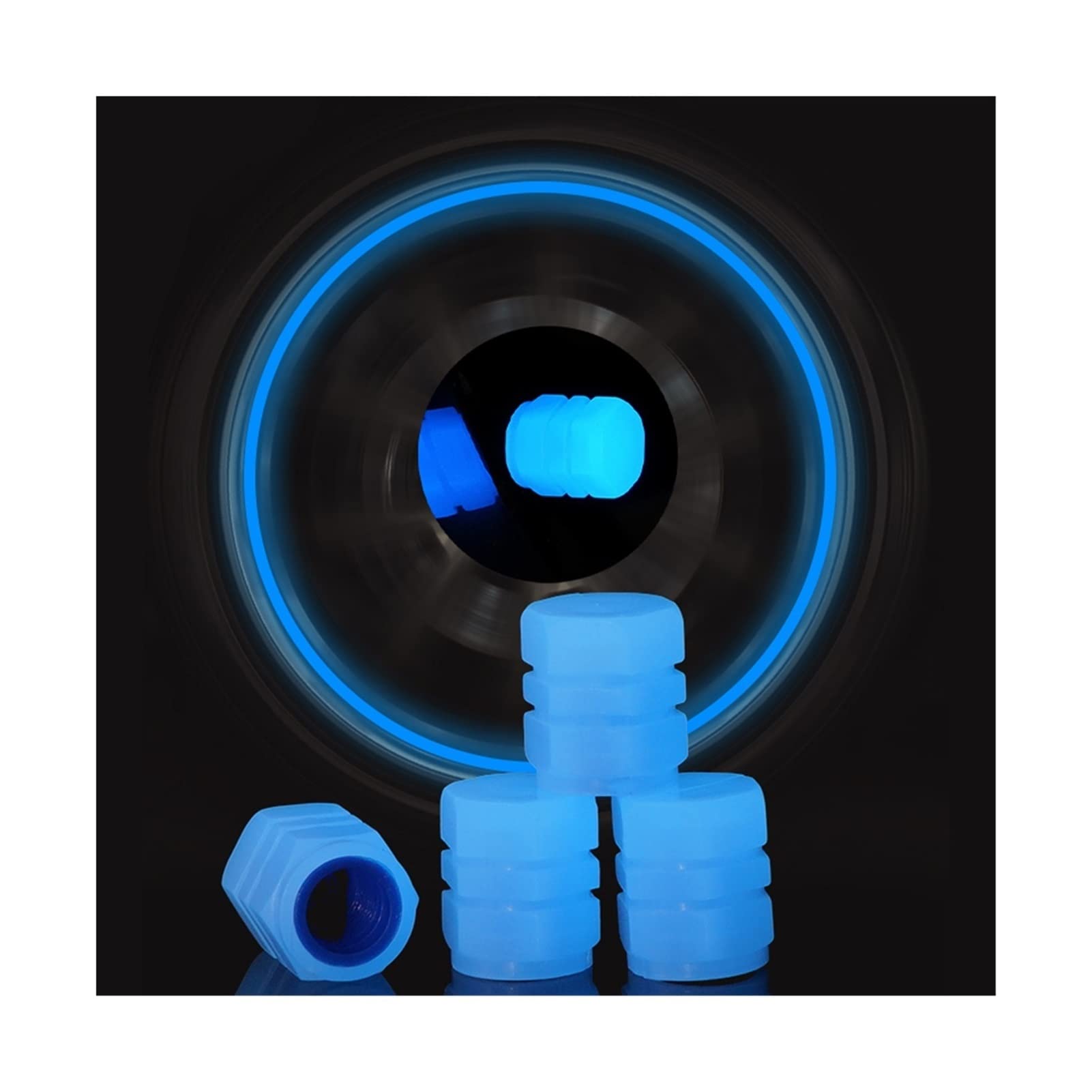 Xirujnfd Blue Universal Fluorescent Car Tire Valve Caps 4Pcs, Luminous Tire Valve Stem Caps, Fluorescent Car Tire Valve Caps For Most Cars, Truck, Suv, Motorcycles, Bike (,8Pcs)