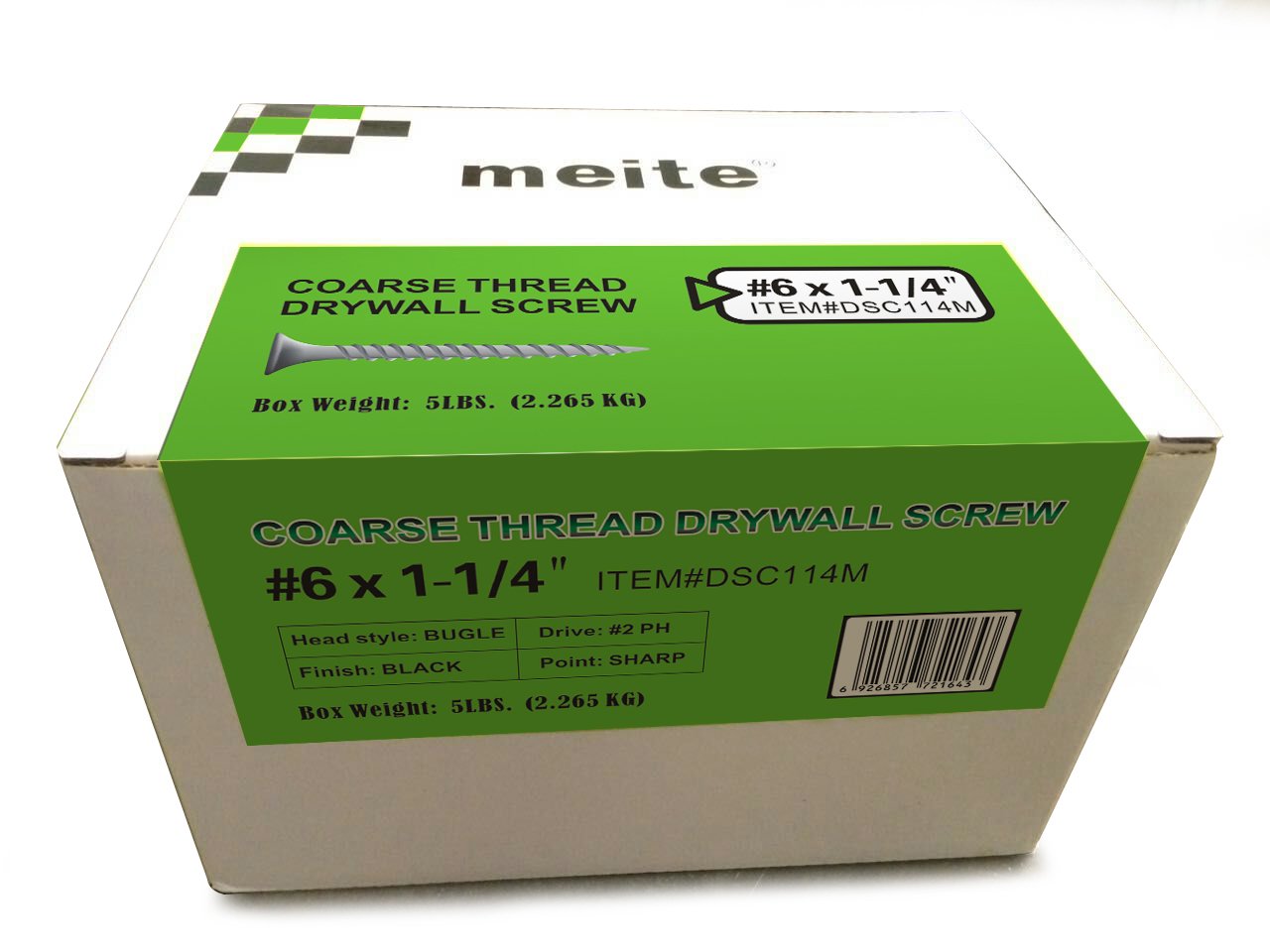 meite #6 Coarse Thread Drywall Screws by 1-1/4-Inch Leg Length with Bugle Head, 5 Pounds Black #DSC114M (1 BOX)