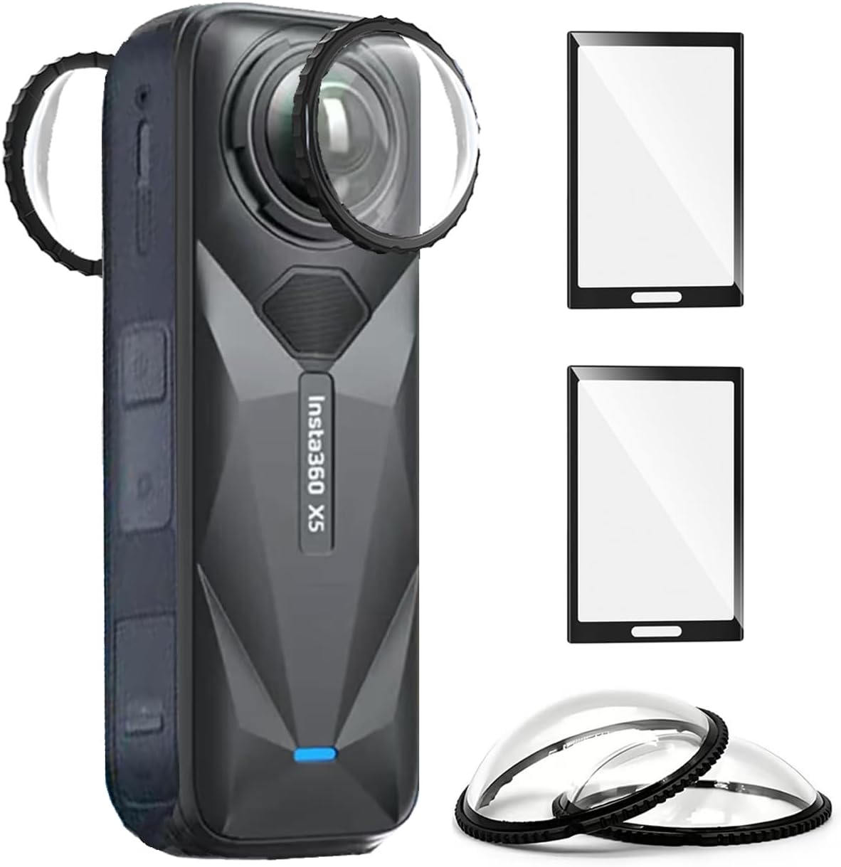 Insta 360 X5 Premium Glass Lens Guard Set Screen Protector for Insta360 X5 X 5 9H Hard Tempered Glass Film Anti-Scratch [Bubble Free]