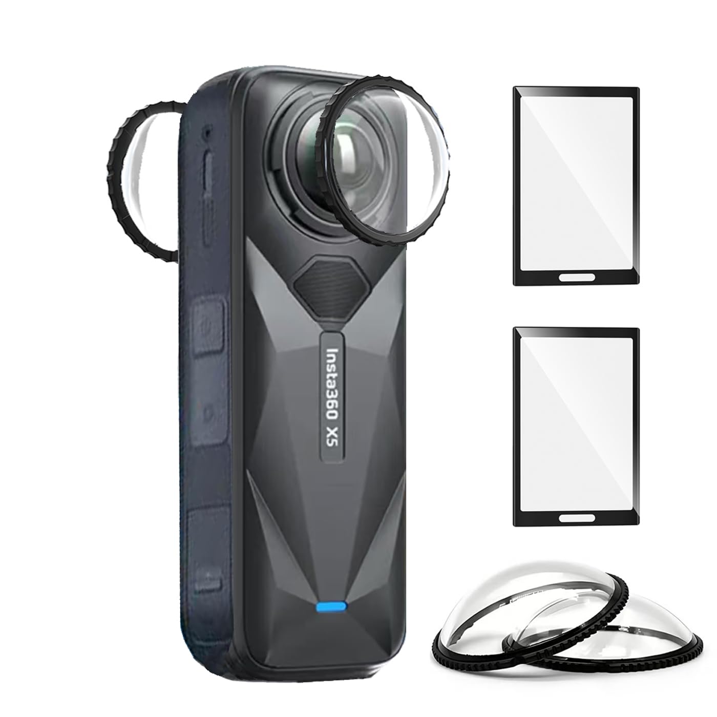 debous Insta 360 X5 Premium Glass Lens Guard Set Screen Protector for Insta360 X5 X 5 9H Hard Tempered Glass Film Anti-Scratch [Bubble Free]