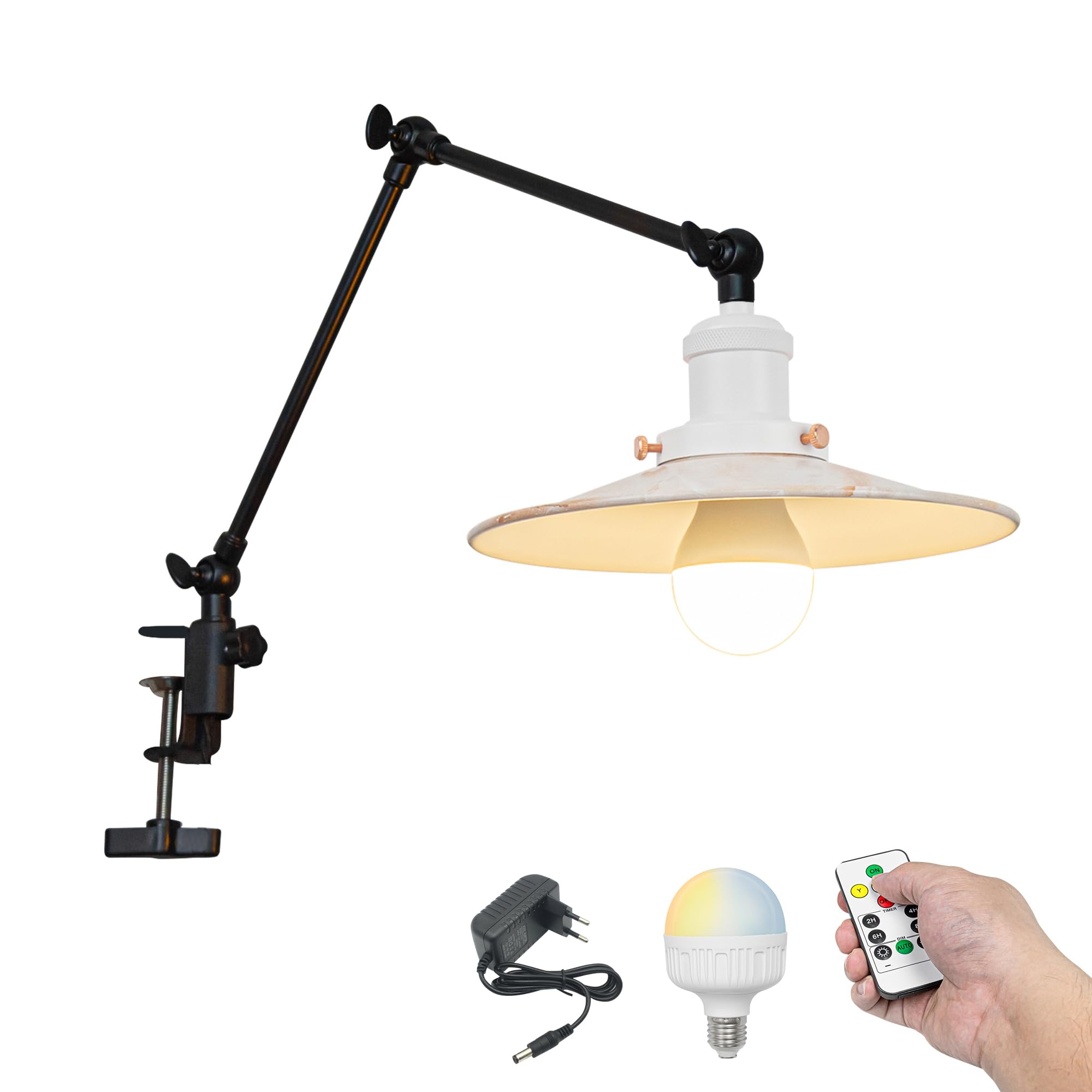 Wiederaufladbar Klemmleuchte mit Fernbedienung, Einstellbar Clip auf Schreibtisch Leselampe,Dimmbar Clamp Nachttischlampe mit Flexarm für Schreibtisch Nachttisch Regal- TD/2773-DSL
