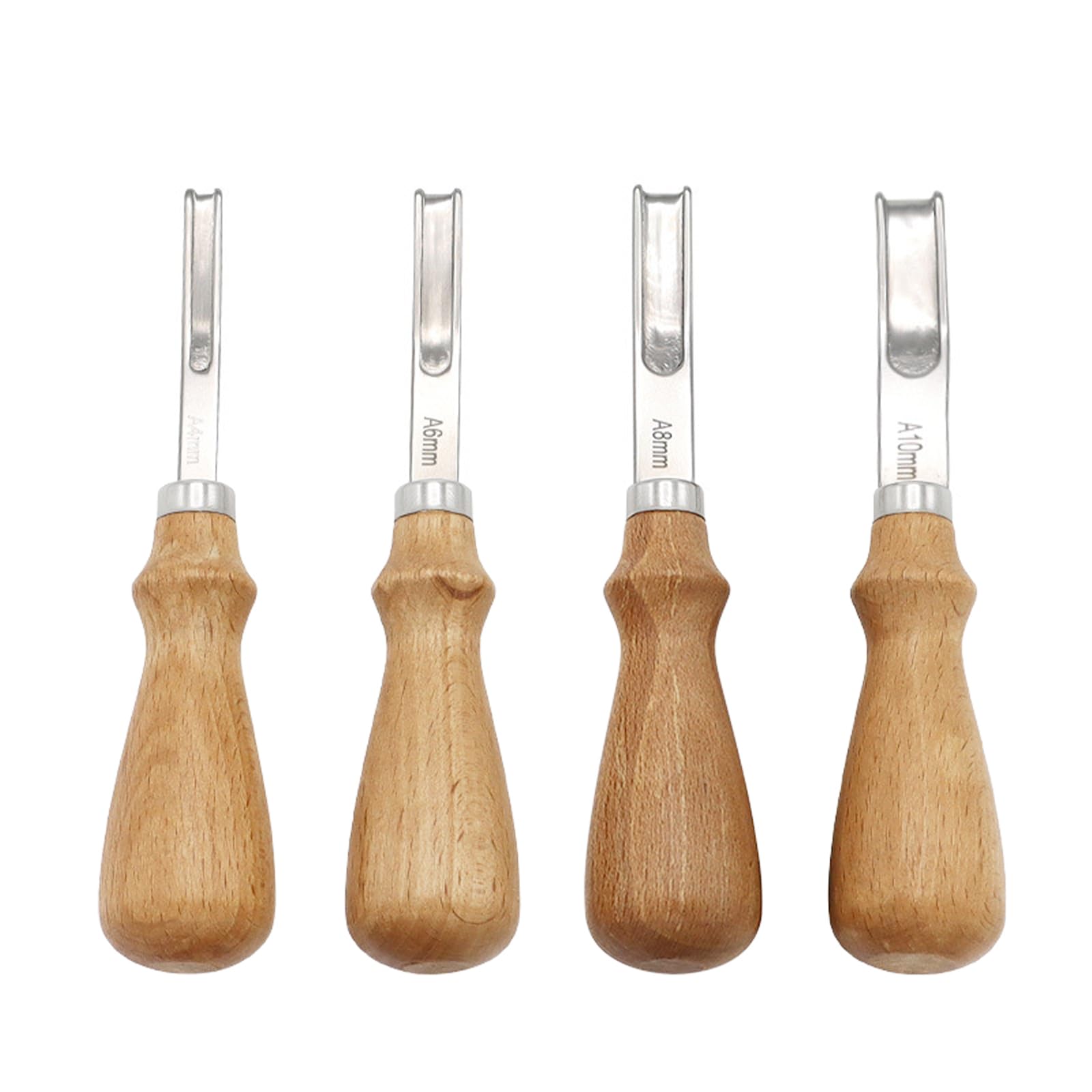 Leather Edge Skiving Beveler Tool, 4 Pcs Leather Edge Trimmer with Wooden Handle Wide Mouth Edge Burnisher for DIY Crafts Projects 4mm, 6mm, 8mm, 10mm (4)