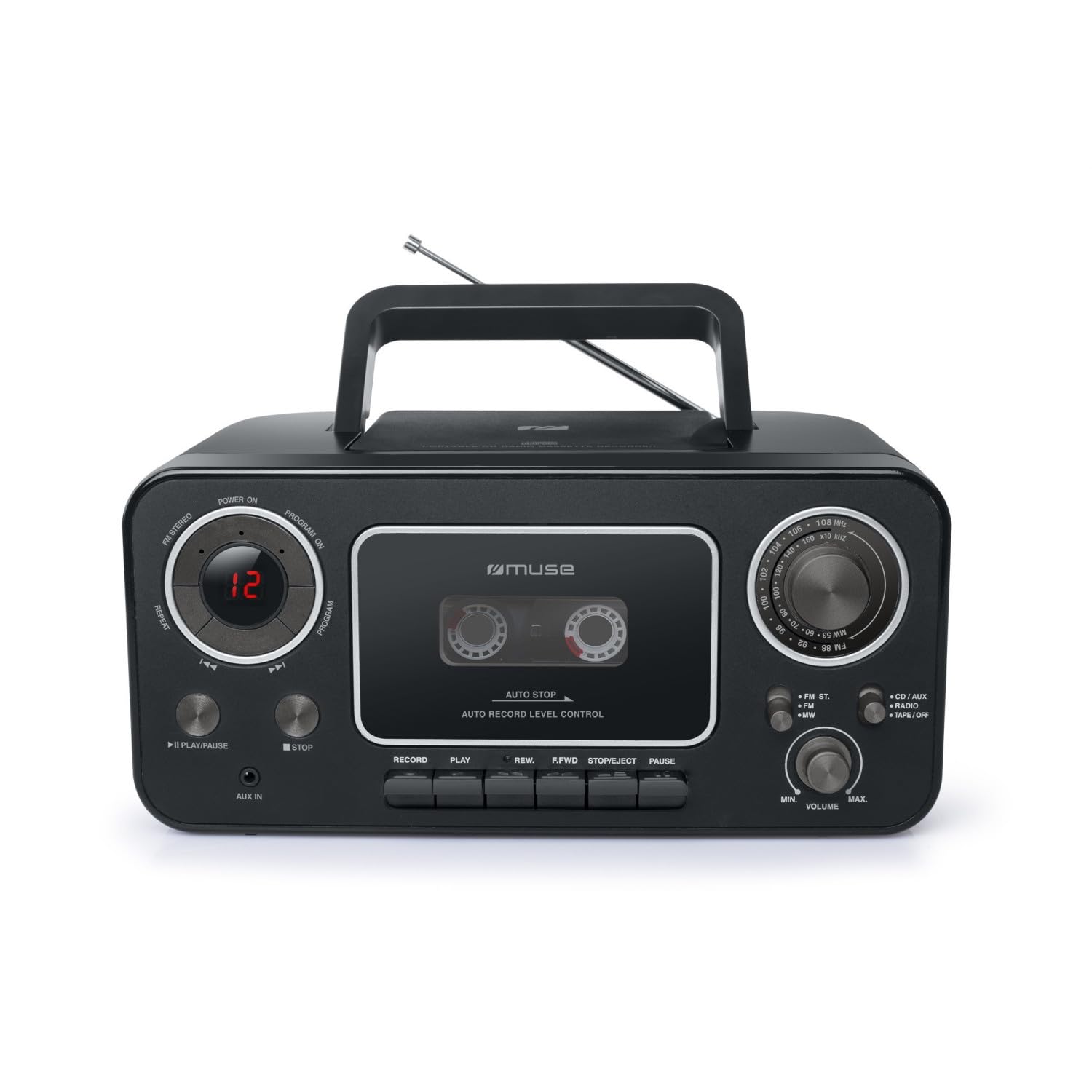 Radio Cassette CD Muse M-182-RDC - Affichage LED - Fonction répétition Totale ou partielle - Lecteur Cassette - Antenne FM