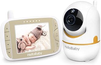 HelloBaby Baby Monitor with Remote Pan-Tilt-Zoom Camera and 3.2'' LCD Screen, Infrared Night Vision, Temperature Display, Lullaby, Two Way Audio, with Wall Mount Kit