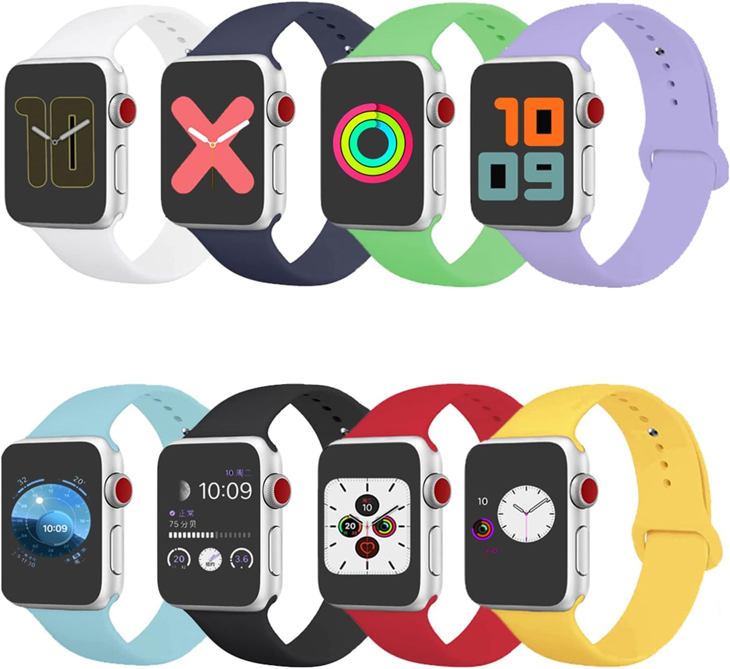 Compatible with Apple Watch Band 38mm,Apple Watch Band 40mm,Apple Watch Band 41mm,Apple Watch Band 42mm,Apple Watch Band 44mm,Apple Watch Band 45mm,Apple Watch Band 49mm,Apple Watch Series 1/2/3/4/5/6/7/8/SE/Ultra Band Wristbands (8PCS, 38mm/40mm/41mm)