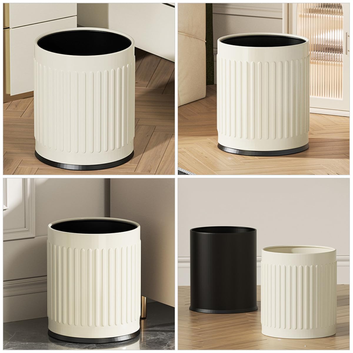 COHEALI Metal Wastebasket 10l Kitchen Trash Can Without Lid, Rectangular Rubbish Storage Bin in Light Cream, Household Bathroom Garbage Container for Home Organization