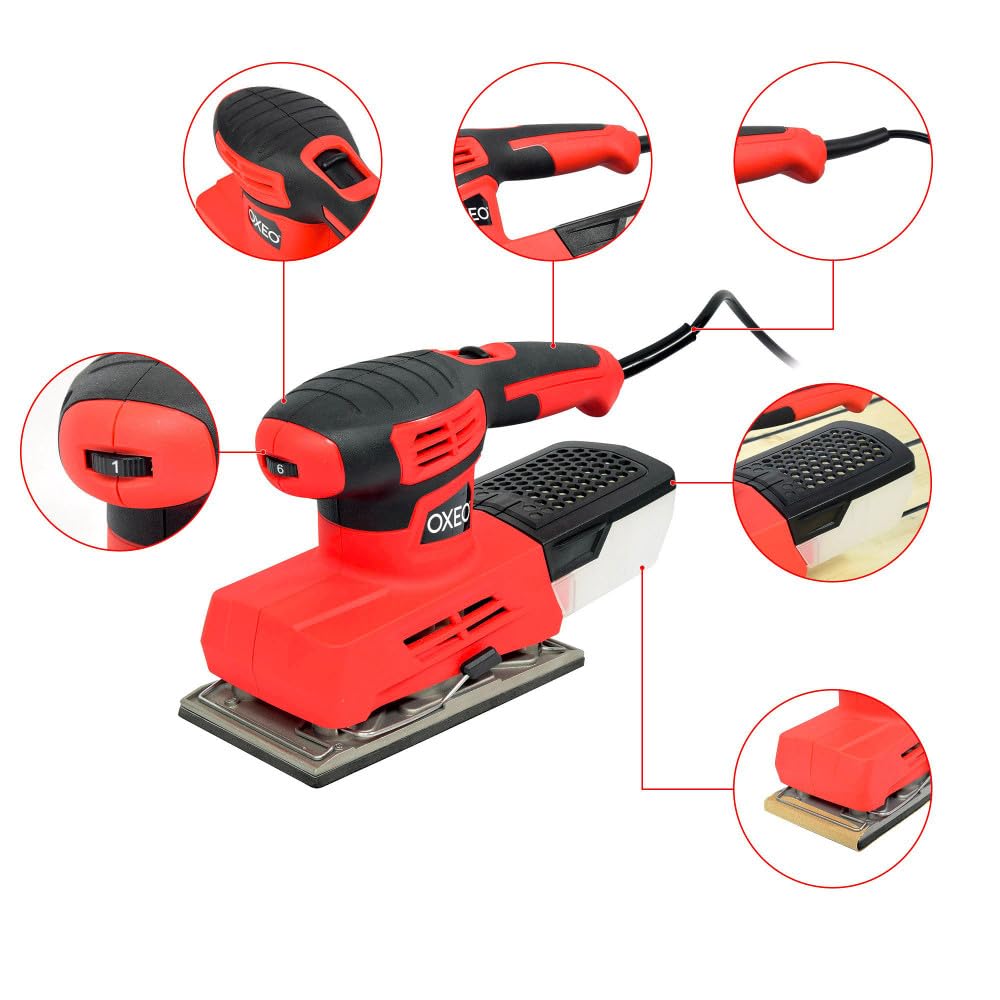 Ponceuse vibrante 220W - Plateau ponçage 90x187mm - Fixation auto-agrippante - 6 Vitesses variables - Livrée avec 2 abrasifs