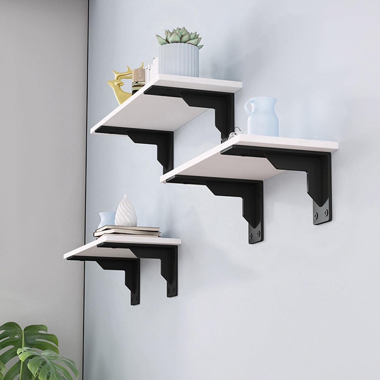 Pesados 2 Pcs Escuadras para Estanterias, Soporte Estanteria Pared Negros de 15 a 55 cm, Escuadras Metalicas para Estantes, Corner Brace de 5 mm de Grosor(40cm/16inch)