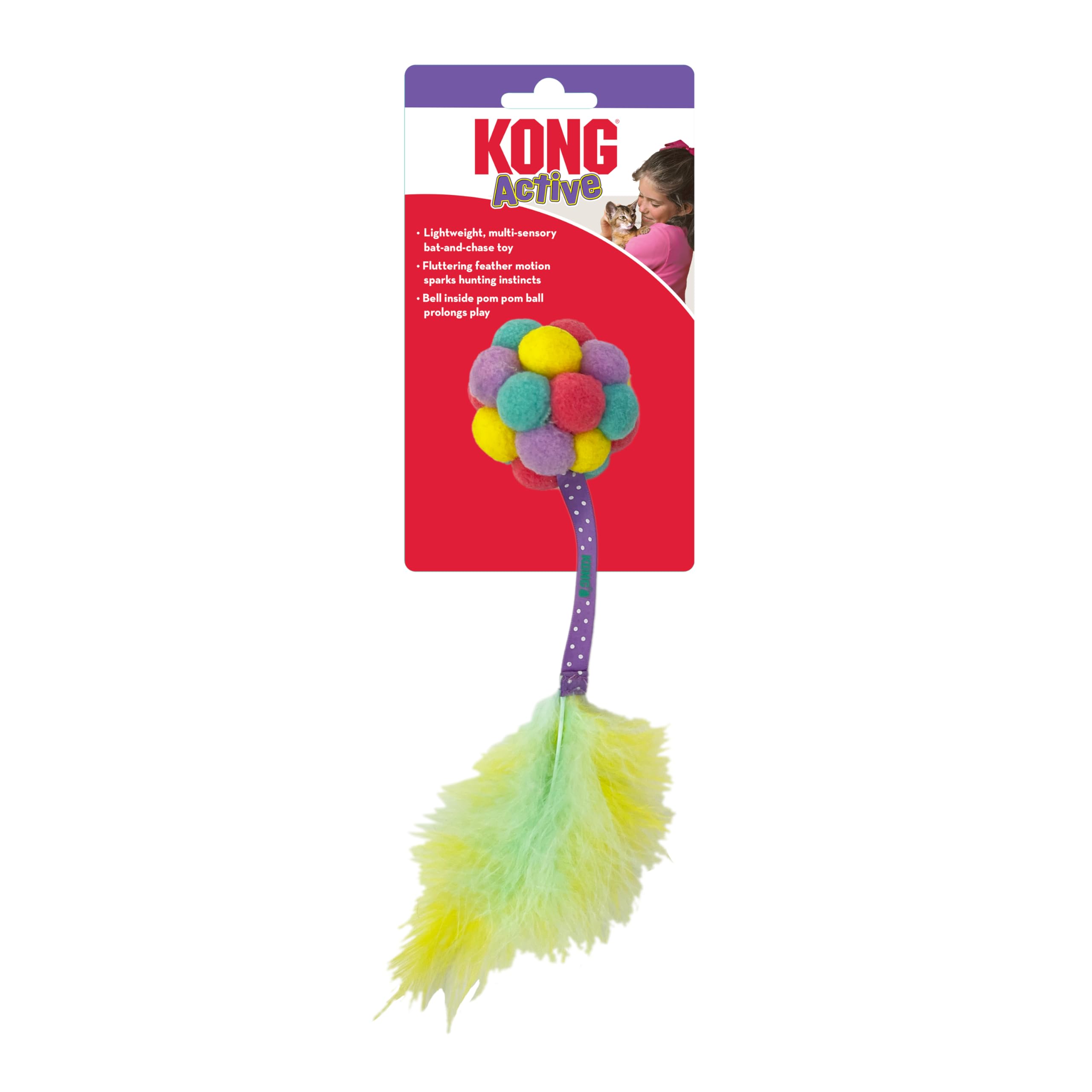 KONG Active Bubble Ball Lightweight Pompom Multi-Sensory Bat and Chase Cat Toy
