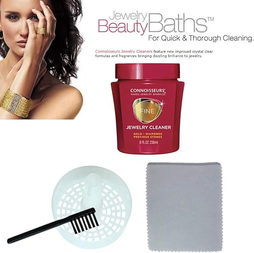 Miniatura 4 de Connoisseurs Limpiador de joyas para diamantes, platino y piedras preciosas con paño de pulido ultra suave, cesta y cepillo (limpiador de joyas