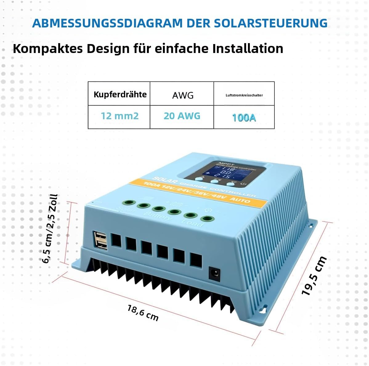 MPPT Solarladegerät 100A Dual USB LCD-Display 3-Stufen-Schutz für Straßenlaternen Heimstromsysteme