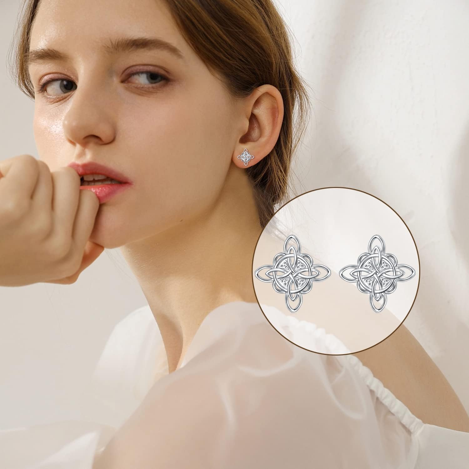 925 Sterling Silver Good Luck Irish Jewelry Celtic Triquetra Trinity Witches Knot Stud Earrings for Women Birthday Gifts - Image 5