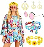 Accessoires hippie: le poncho hippie adopte des couleurs vives et des vêtements doux, vibrants et attrayants, le bracelet hippie et le bracelet hippie sont bohèmes, simples et polyvalents, les lunettes de soleil de style hippie des années 60 et 70, le collier et les boucles d'oreilles avec le symbole de paix apportent directement le tempérament rétro en effet, mélange et combine,