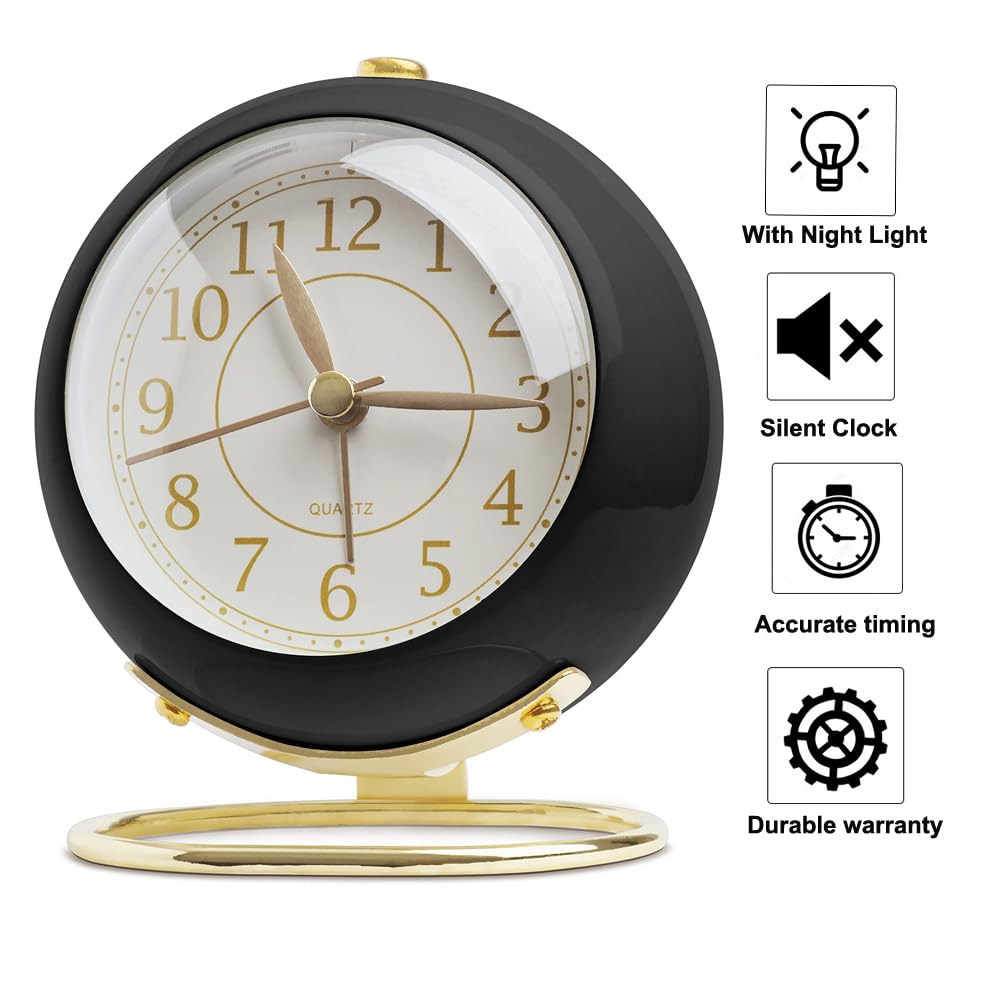 SHISEDECO Small Tableclock Classic Non-Ticking Tabletop Alarm Clock,Green 3