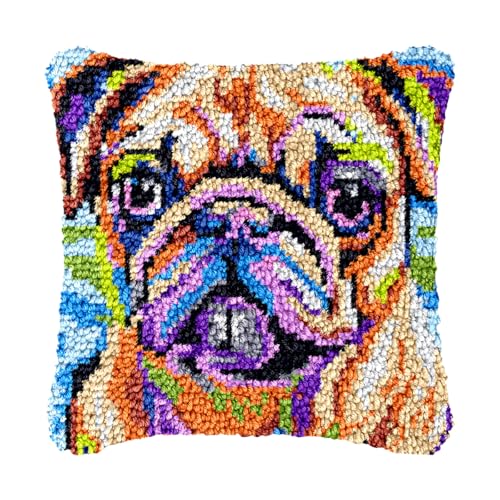 Image of bositigo Dog Latch Hook Pillow Kit for Adults & Kids, DIY Pre-Printed Canvas Craft, 17x76 Inch Decorative Cover for Sofa Cushions, Bedroom Decor (Dog Pattern 60)