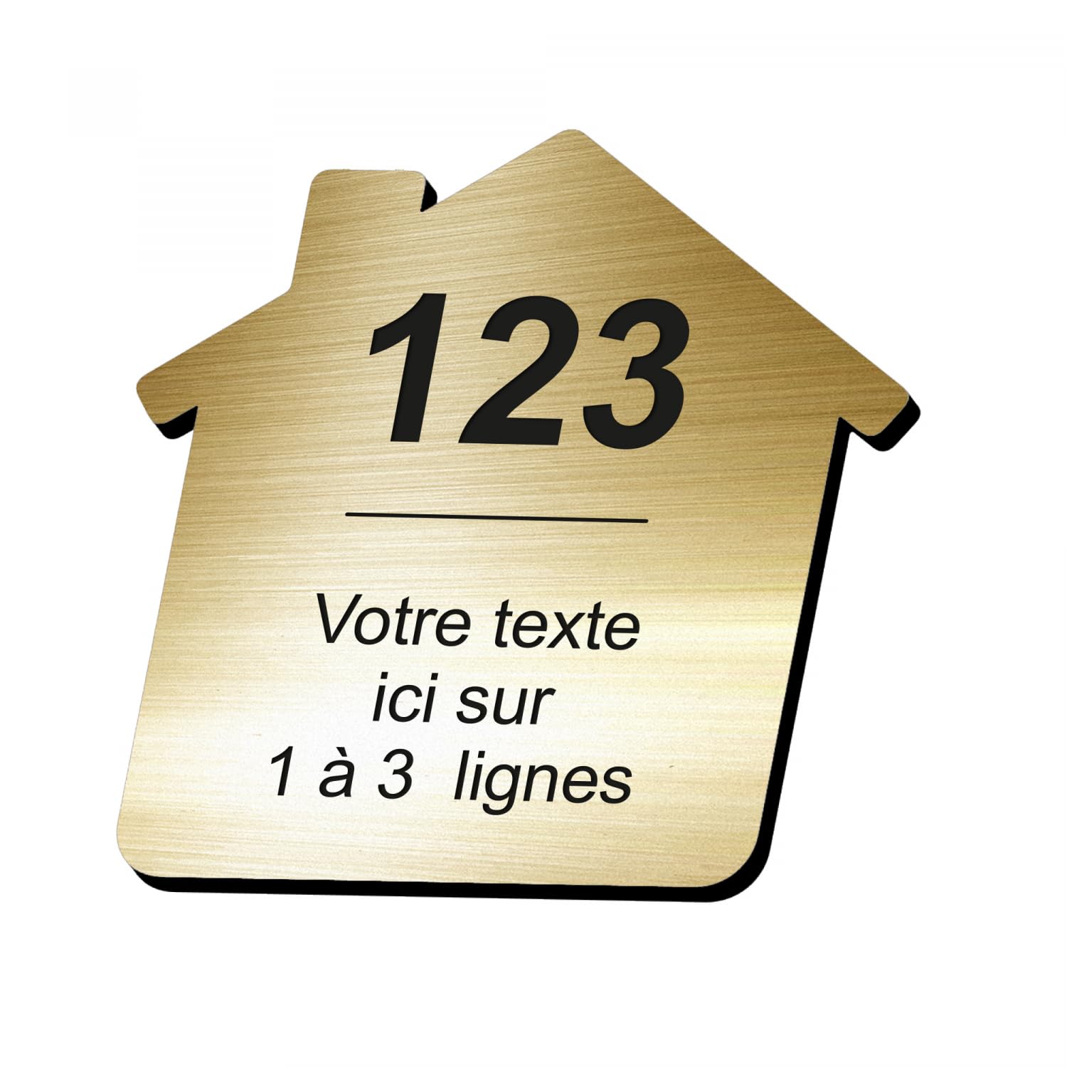 DELTA-SIGNALETIC.COM Personalised Engraved Plaque Self-Adhesive for Name and Mailbox Number in the Shape of a House Design Brushed Gold Format 5 x 5 cm