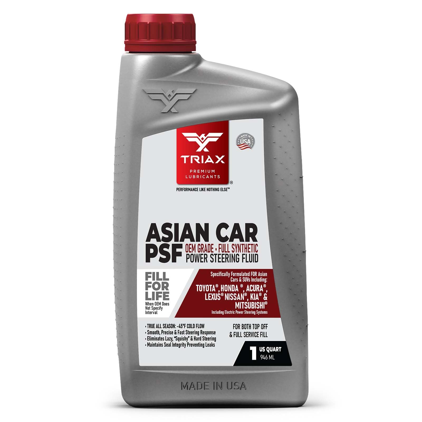 TRIAX Asian Car PSF Hydraulic & Electric Full Synthetic OEM Grade Power Steering Fluid | Compatible with Honda, Acura, Toyota, Lexus, Nissan, Infiniti, Mazda, Hyundai, Kia & More (1 Quart)