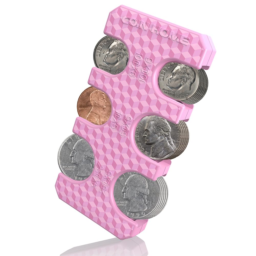 NinonlyCoin Holder for Car, Silicone Coin Organizer Change Holder for Car, Portable Storage 32 Coins Include Penny, Nickel, Dime and Quarter, Pink