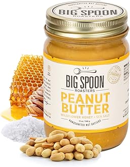 Big Spoon Roasters Peanut Butter with Wildflower Honey & Sea Salt - Low Sugar & Creamy Peanut Butter with Organic Raw Honey & Coconut Oil - Keto, Palm Free, & Natural - 13 Ounces