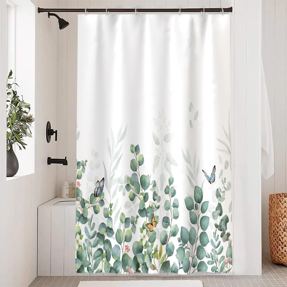 Cortina de Ducha de Hoja Eucalipto, Cortinas de Ducha Verde Oro Abstracto Planta Cortinas de Baño Antimoho Impermeable Lavable Tejido de Poliéster Cortina Ducha con 12 Ganchos 120x200cm — view 56