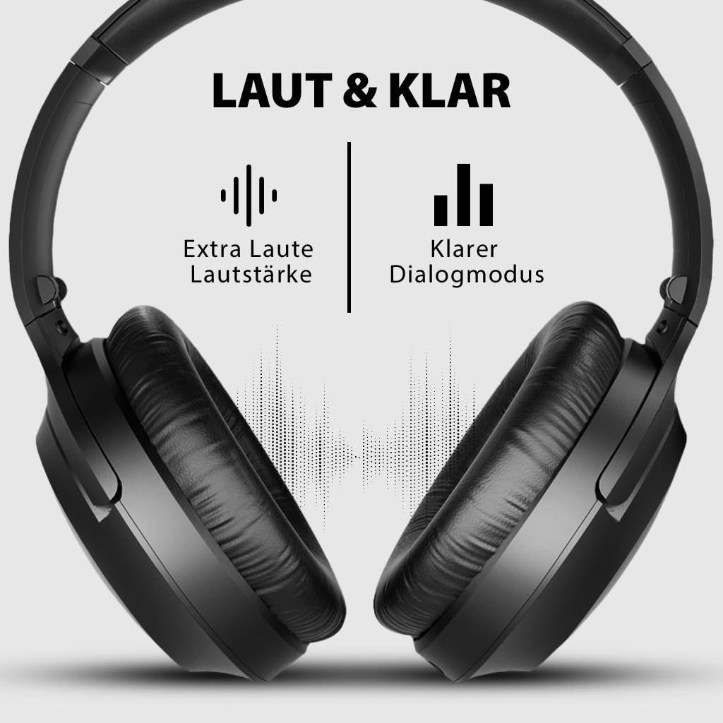 Avantree Opera – Kabellose TV Funkkopfhörer zum Fernsehen, guter Ton, Bequeme Passform für Senioren 35 Std. Bluetooth Kopfhörer, Passthrough Funktion, 50m Reichweite, Sender & Ladestation 2 in 1
