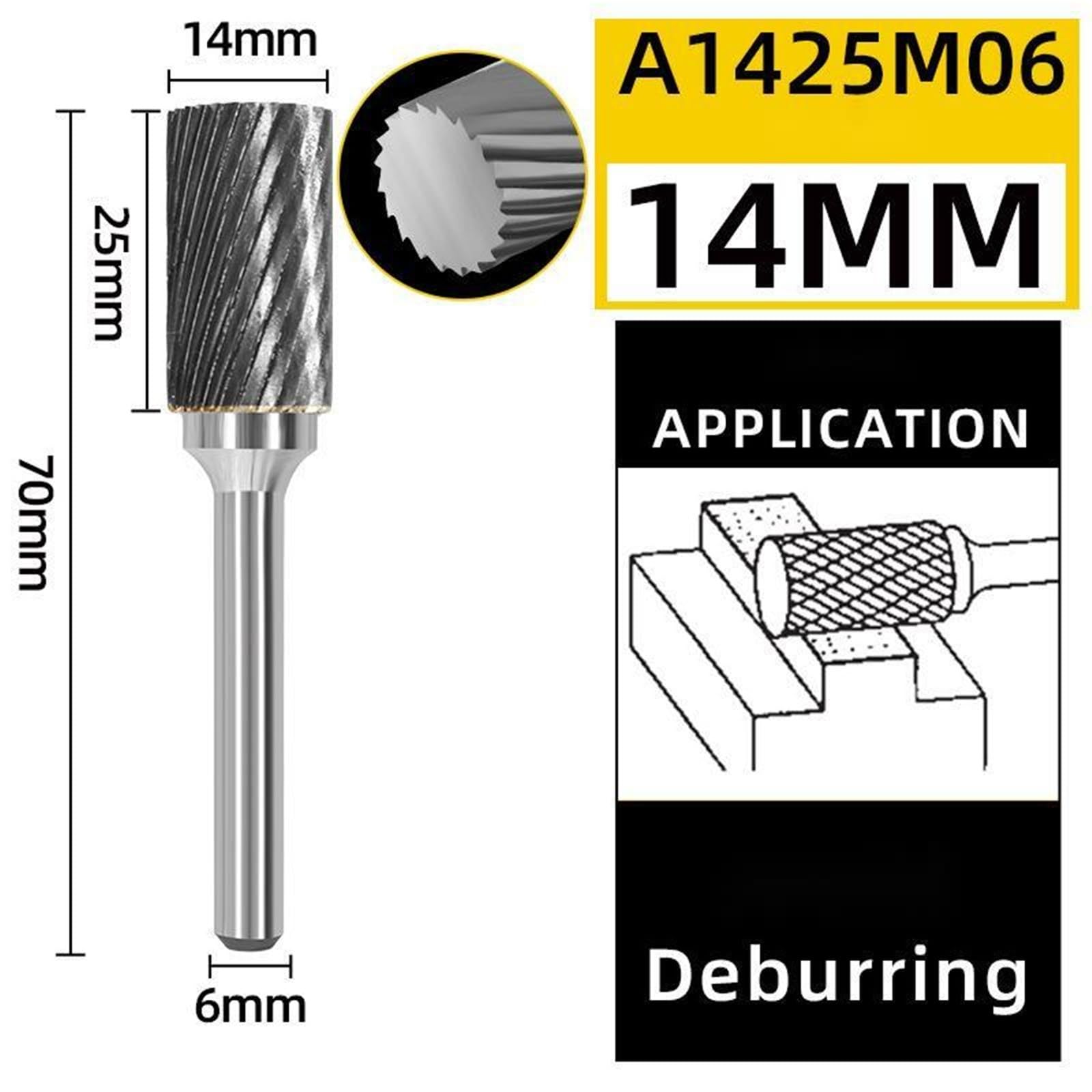 1pc 6mm A/AX Type Cylinder Head Tungsten Carbide Alloy Rotary File Drill Milling Carving Bit Point Burr Die Grinder Abrasive Tools(A1425M06)