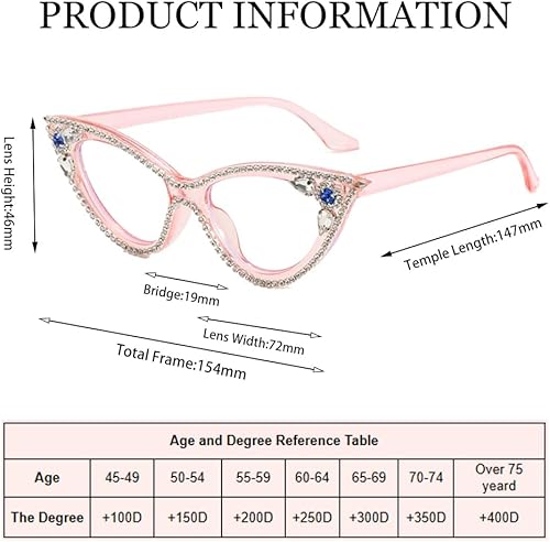 Miniatura 9 de ICARA Lentes de lectura con cristales brillantes y montura de ojo de gato retro con diamantes de imitación para mujer, lentes de computadora con