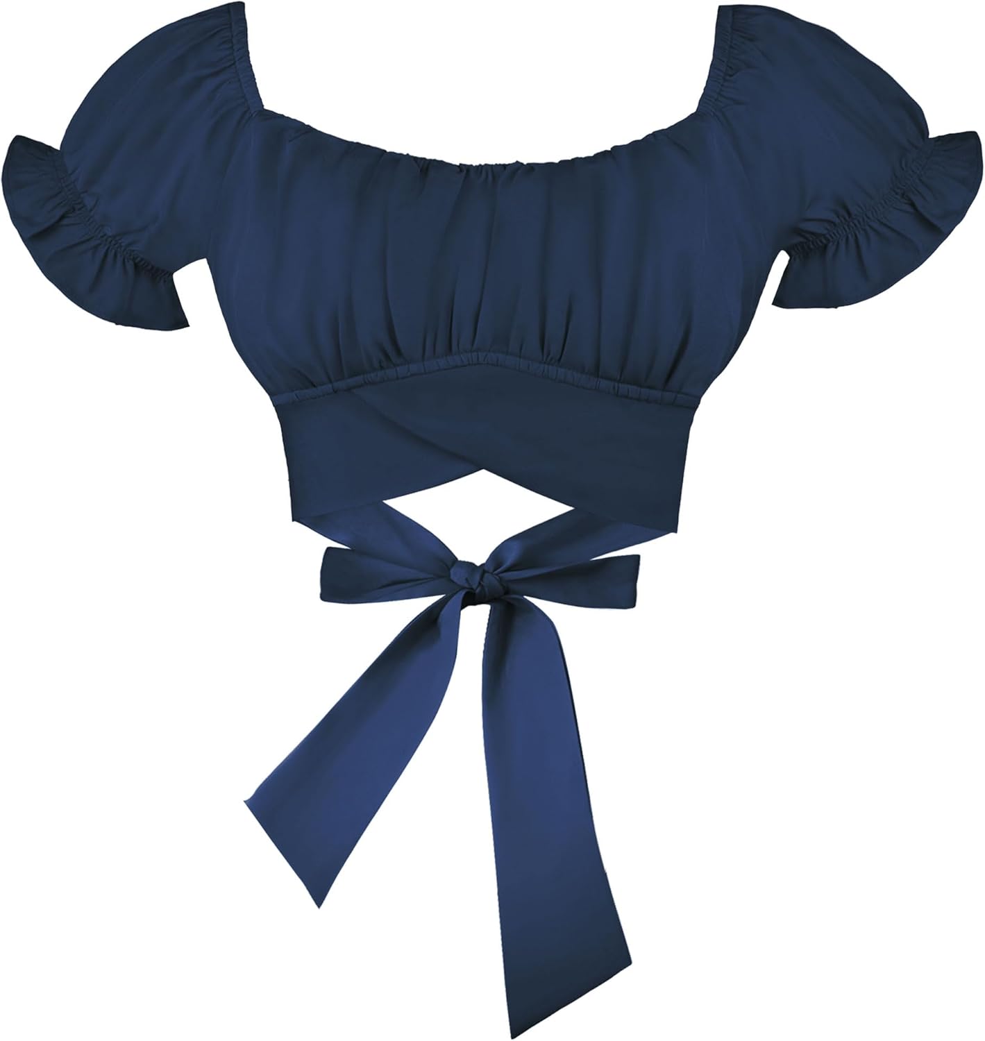 Women's Crop Tops Ruffle Short Sleeve Tie Back Summer Off Shoulder Top Blouse - Image 3