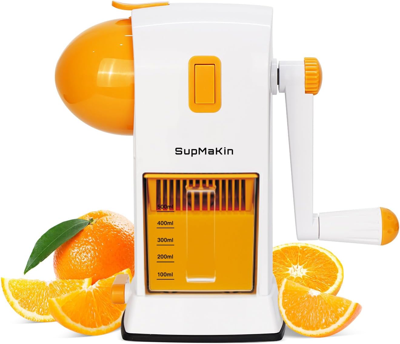 SUPMAKIN Hand Citrus Juicer, Manual Orange Squeezer, 99% Extraction Rate with 17 OZ Container, Pulp Strainer, Easy to Clean & Use, Kid's Safty Juicing
