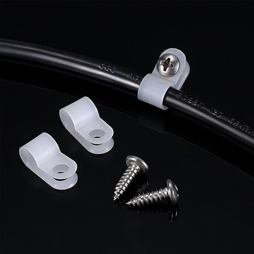 Miniatura 2 de Hicarer Paquete de 50 abrazaderas de cable tipo R, clips de sujeción de cable de montaje de tornillo de nailon con 50 tornillos para gestión de