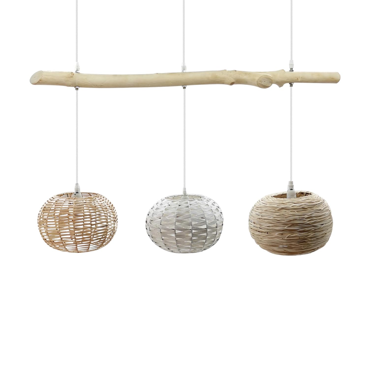 LEDKIA LIGHTING - Lámpara Colgante Ratán y Madera Linfen | Diseño Boho-Chic | Compatible con Bombillas E27 | Cable y Altura Ajustables | IP20 Interior, Color Natural, Material Ratán