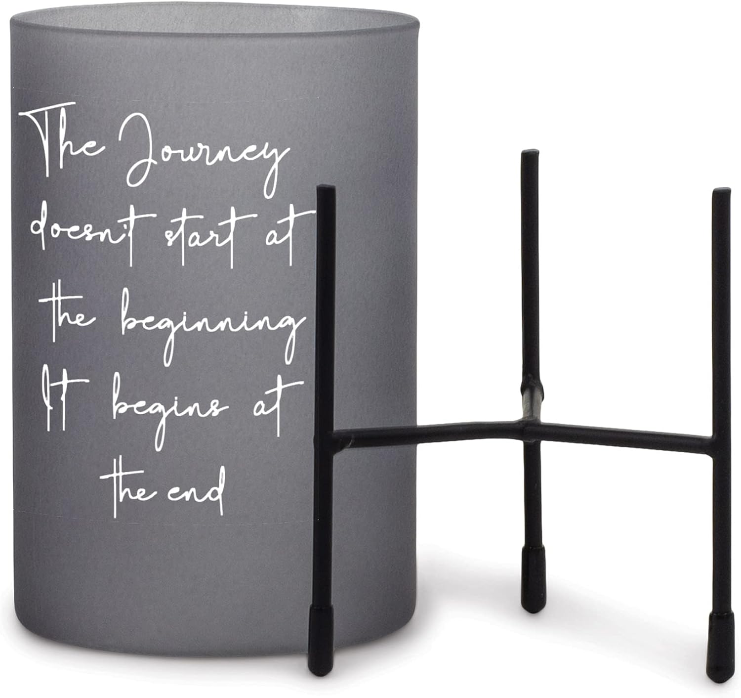 Elanze Designs Journey Starts End Grey 8 inch Glass Hurricane Candle Holder