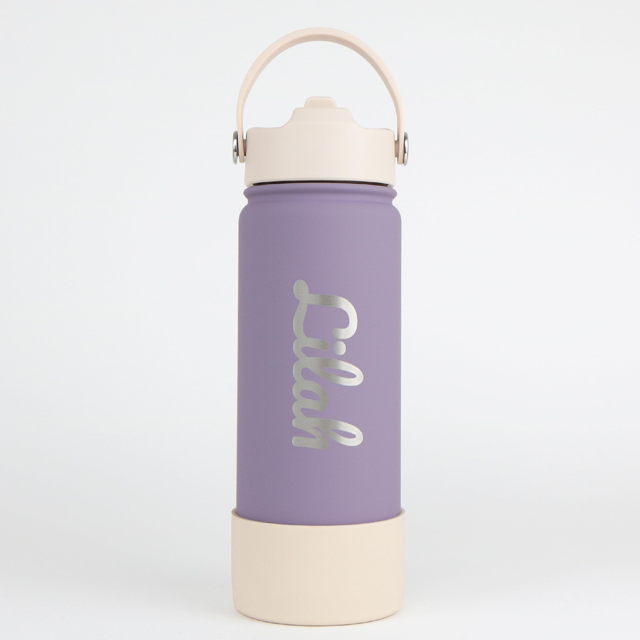 cribstar Personalised Water Bottle, Insulated Stainless Steel, Straw Lid, Laser Engraved Name, BPA Free, Leakproof (Dusty Lavender [Vertical Engraving], 18oz/500ml) — image 1