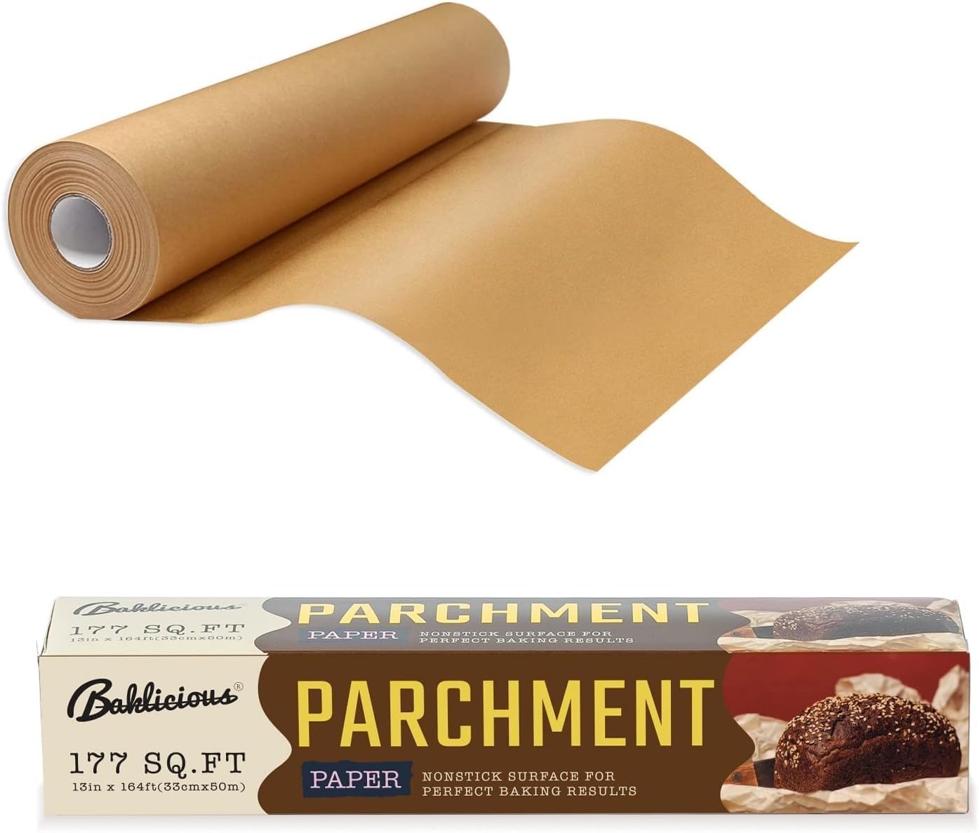 Baklicious - Rollo de papel pergamino sin blanquear para hornear, 33 cm x 242 pies, 249 pies cuadrados, papel de pergamino antiadherente para hornear, galletas, pan, horno, freidora de aire | Papel de pergamino antiadherente para hornear, galletas, pan, h