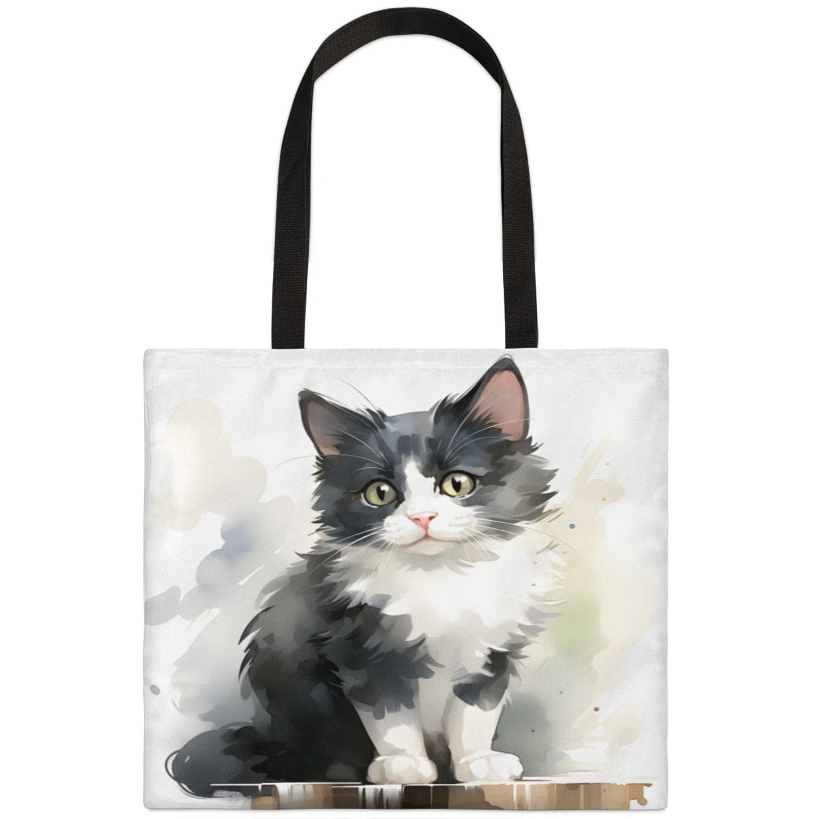 Mularoka Cute Watercolour Cat Square Canvas Tote Bag Top Handle Purses Stylish Women Canvas Shoulder Tote Bags Reusable Handbags for Work Travel Picnic Beach Shopping Gym Hiking