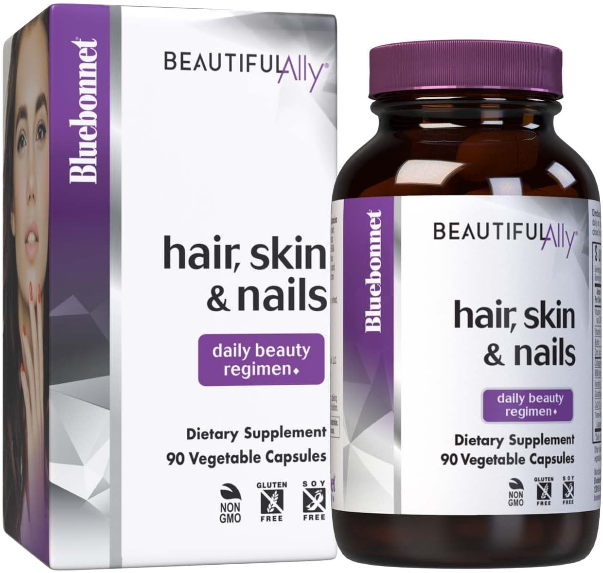Bluebonnet Nutrition Beautiful Ally Hair, Skin & Nails, Hydrolyzed Collagen from Grass Fed Cows, Collagen Peptides Type 1 & 3, Non GMO, Gluten Free, Soy Free, Milk Free, 90 Vegetable Capsules