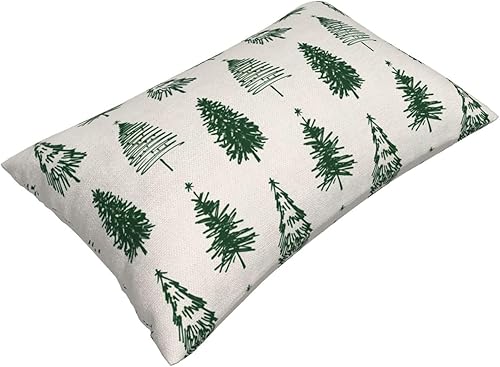 Miniatura 5 de AEIOAE Juego de 2 fundas de almohada de Navidad de 12 x 20 pulgadas, fundas de cojín verdes con árboles de Navidad, fundas decorativas para