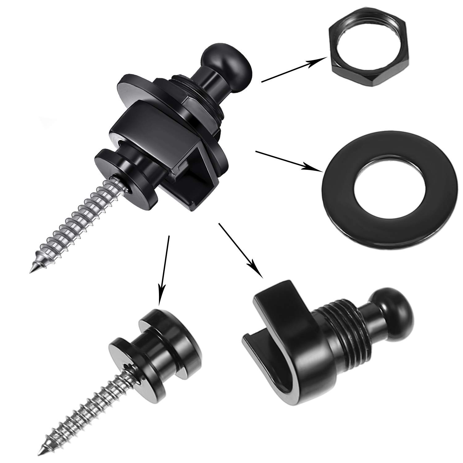 4 Pezzi Blocca Cinghia Chitarra Elettrica In Metallo Pulsanti